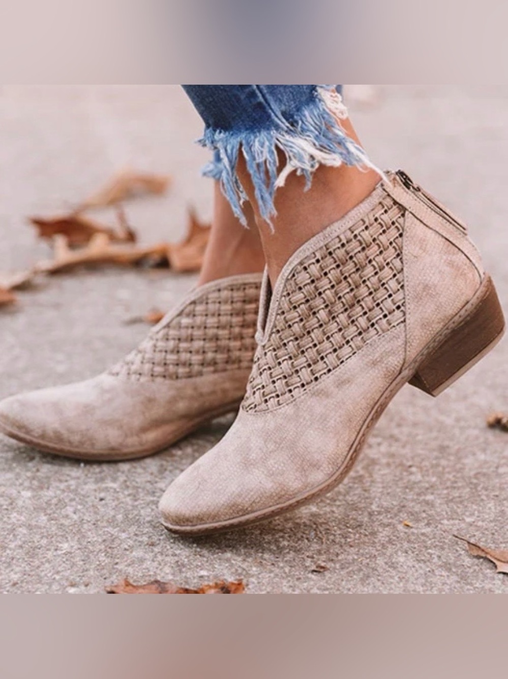 Not Rated Petra Woven Taupe Ankle Booties Size 9